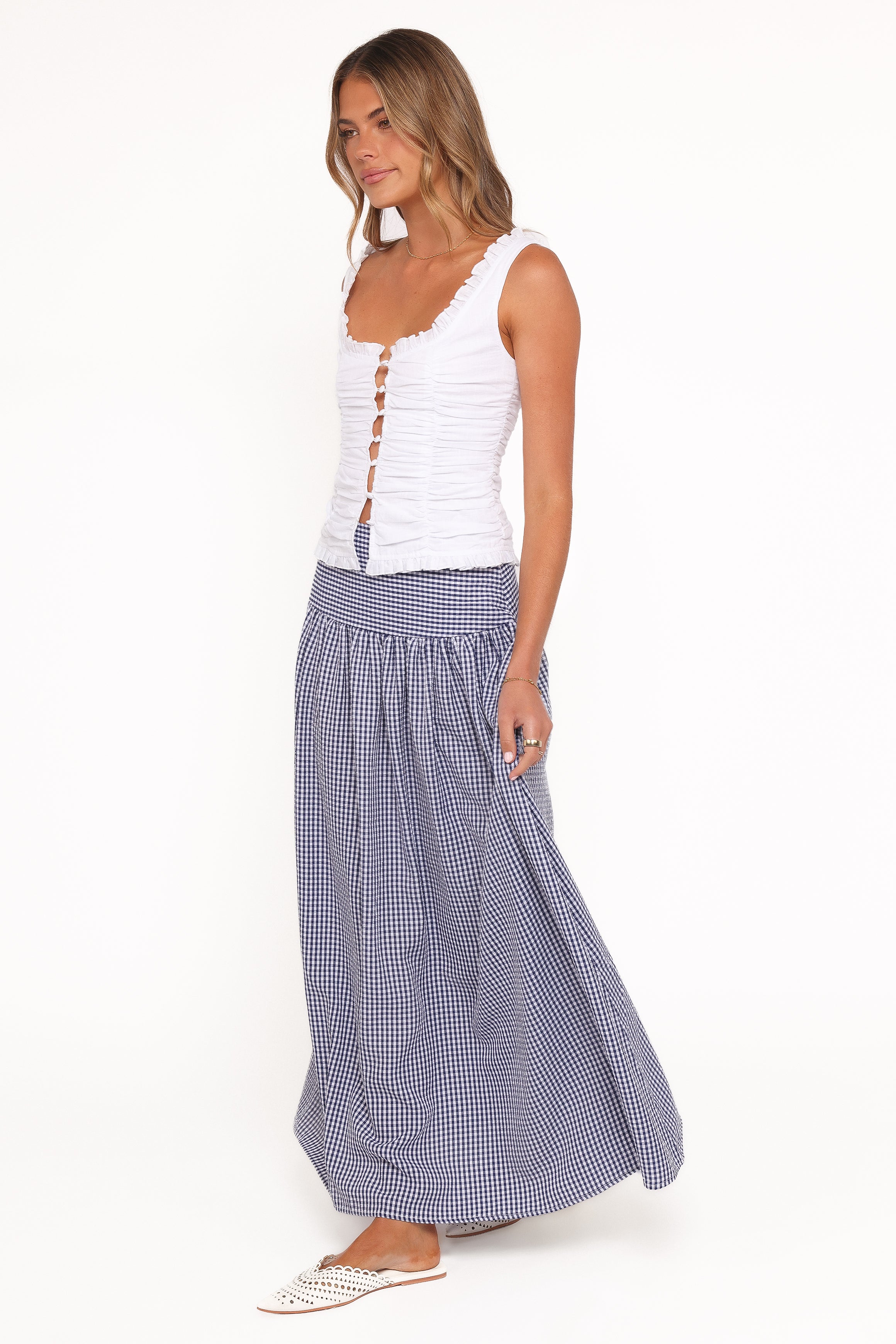 Laurita Maxi Skirt - Navy Gingham