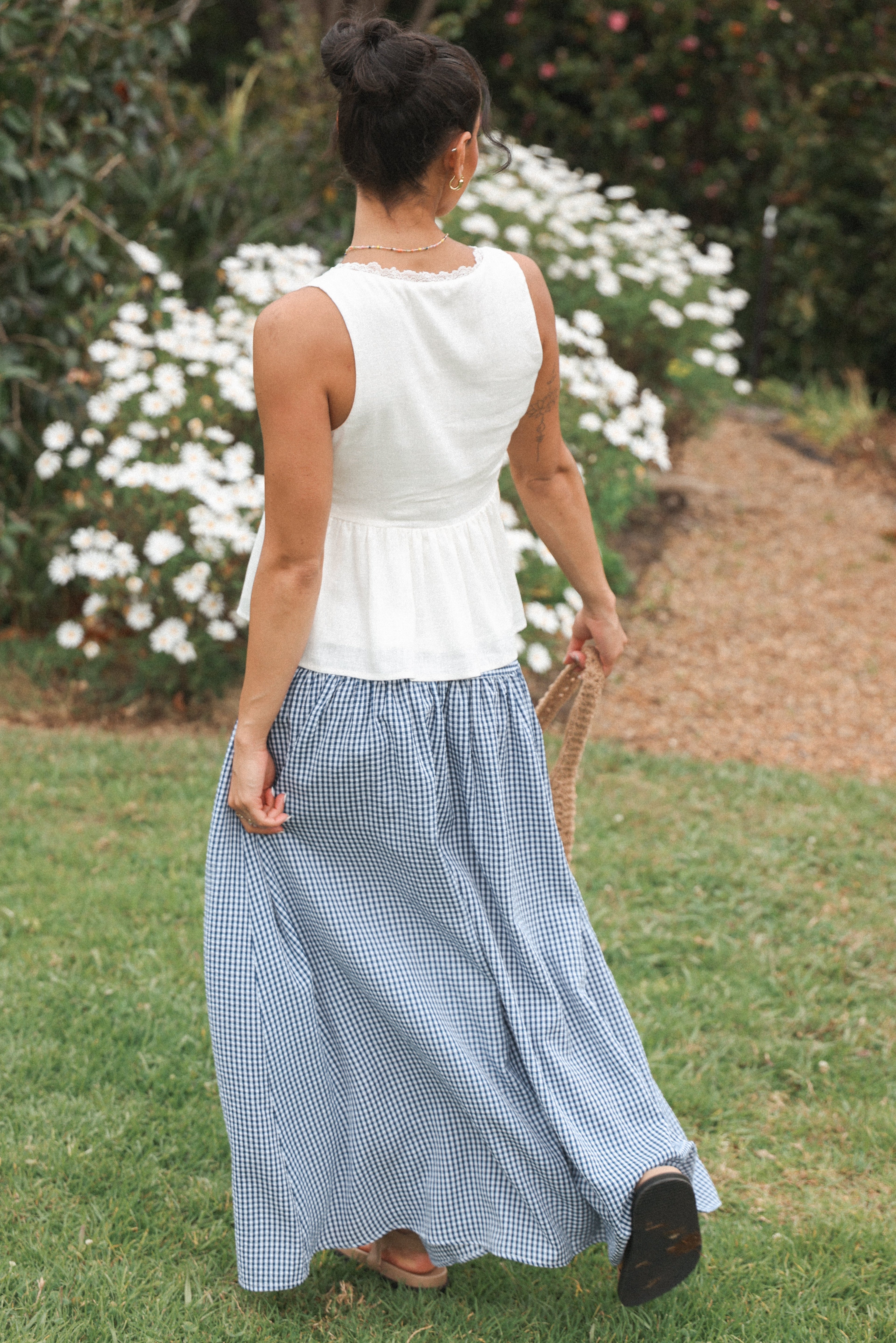 Laurita Maxi Skirt - Navy Gingham