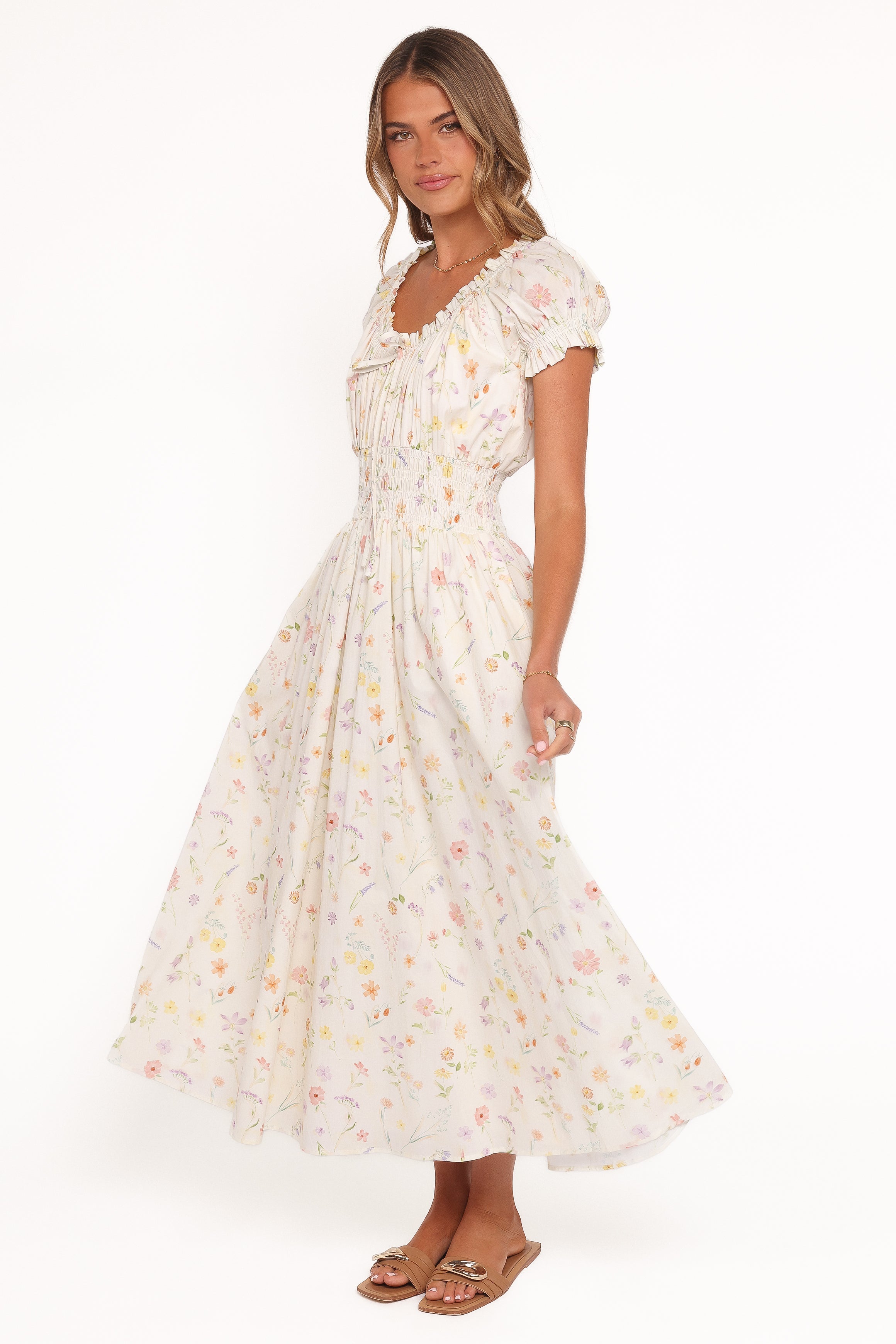 Katana Puff Sleeve Midi Dress - Floral